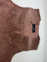 New Women’s Western Express Brown Leather Fringe Vest Large WW-30