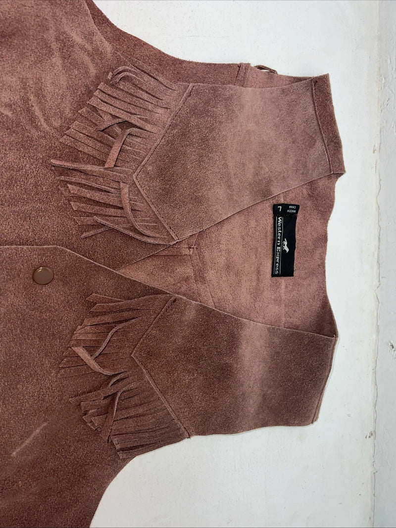 New Women’s Western Express Brown Leather Fringe Vest Large WW-30