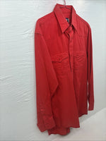 New Mans Wrangler Red Long Sleeve Button Up 16.5 X 34 Large AA-41