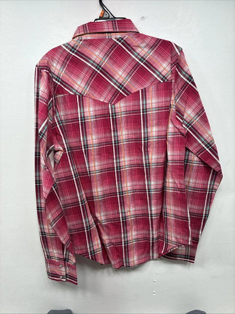 New Women’s Cumberland Pink Plaid Long Sleeve Pearl Snap Medium LL-1