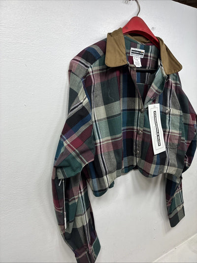 New Women’s Panhandle Slim Plaid Long Sleeve Button Up Crop Top XL MM-115