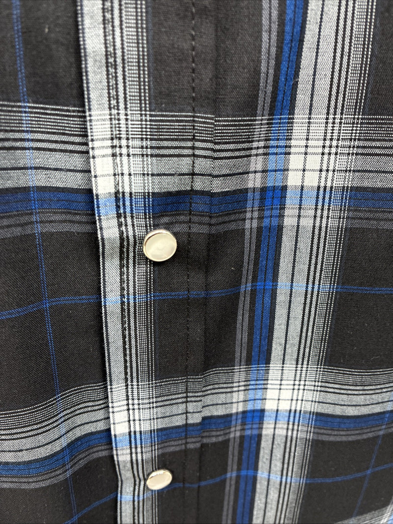 New Men’s ELY Cattleman Black Blue Long Sleeve Pearl Snap 3XL E-38