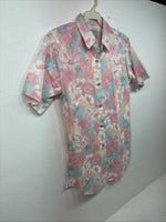 New Women’s H Bar C Pink Floral Short Sleeve Pearl Snap Size 32 DD-154