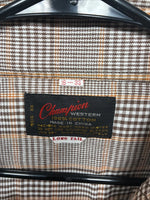 New Men’s Champion Western Brown Plaid Long Sleeve Pearl Snap 16 Large M-86