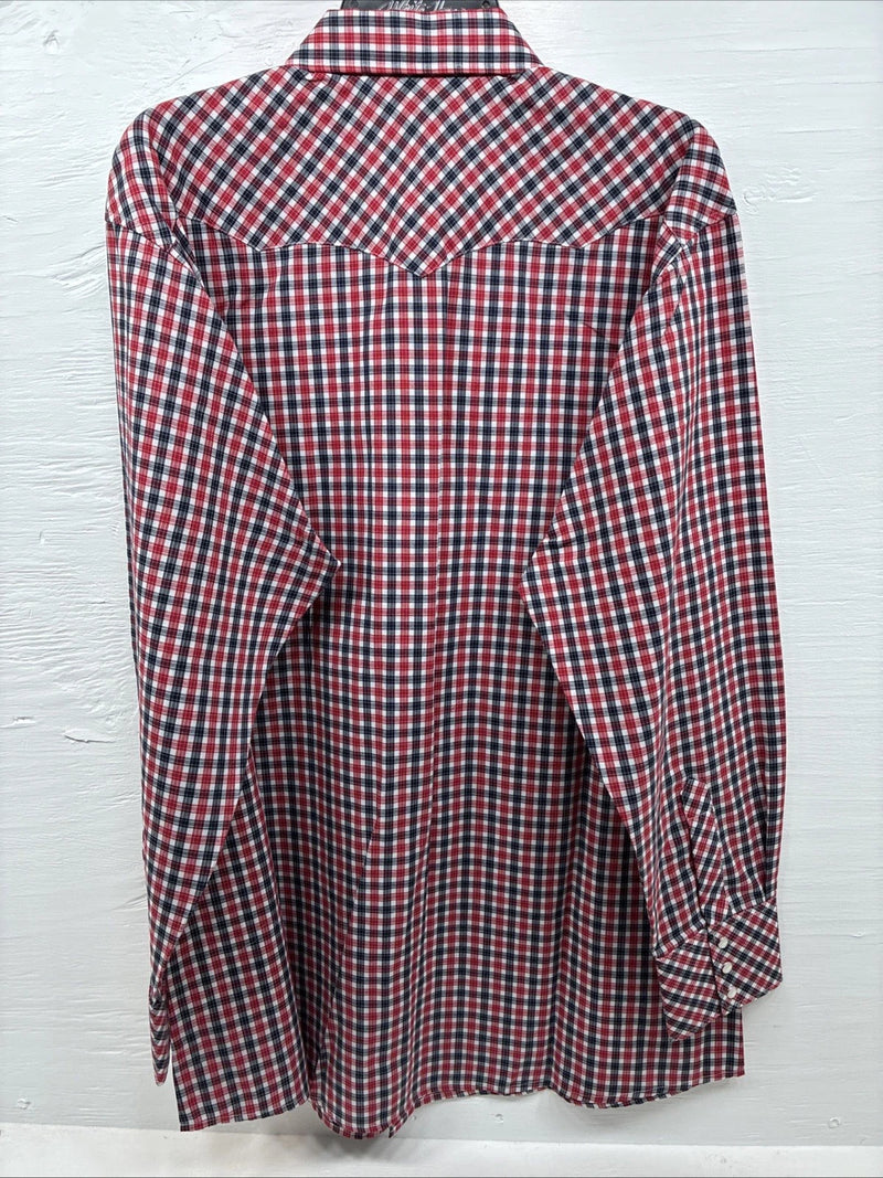 New Men’s White Horse Red Plaid Long Sleeve Pearl Snap XL J-25