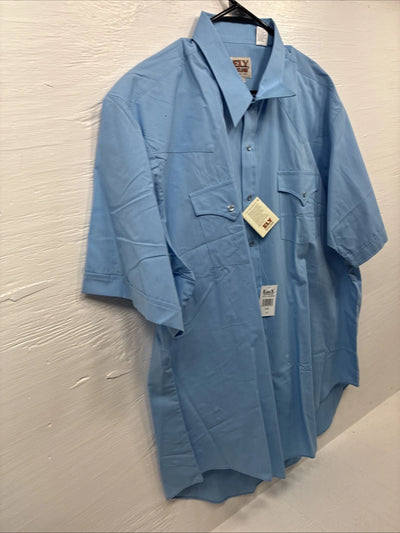 New Men’s ELY Cattleman Blue Western Short Sleeve Pearl Snap 18 2XL T-46