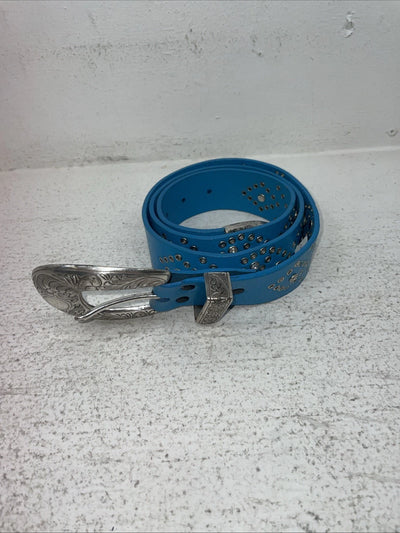 New Blue Genuine Leather Silver Bling XL Belt #N3431617 Z-30