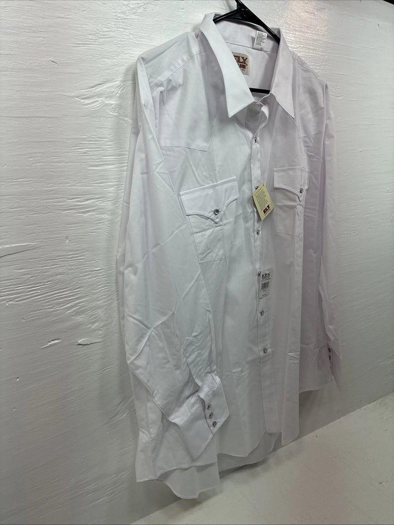 New Men’s ELY Cattleman White Long Sleeve Pearl Snap 18 X 35 2XL R-25