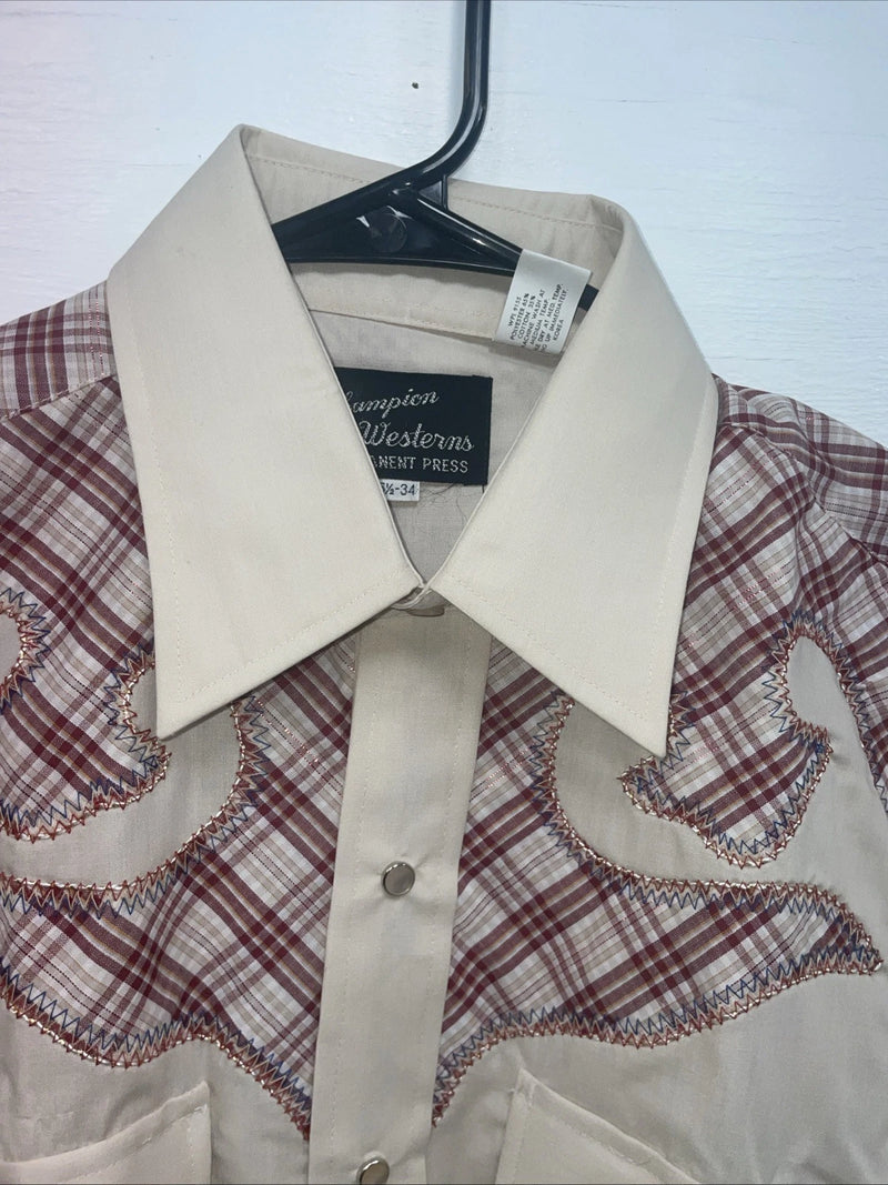New Men’s Champion Western Tan Long Sleeve Pearl Snap 15.5 X 34 Medium B-111