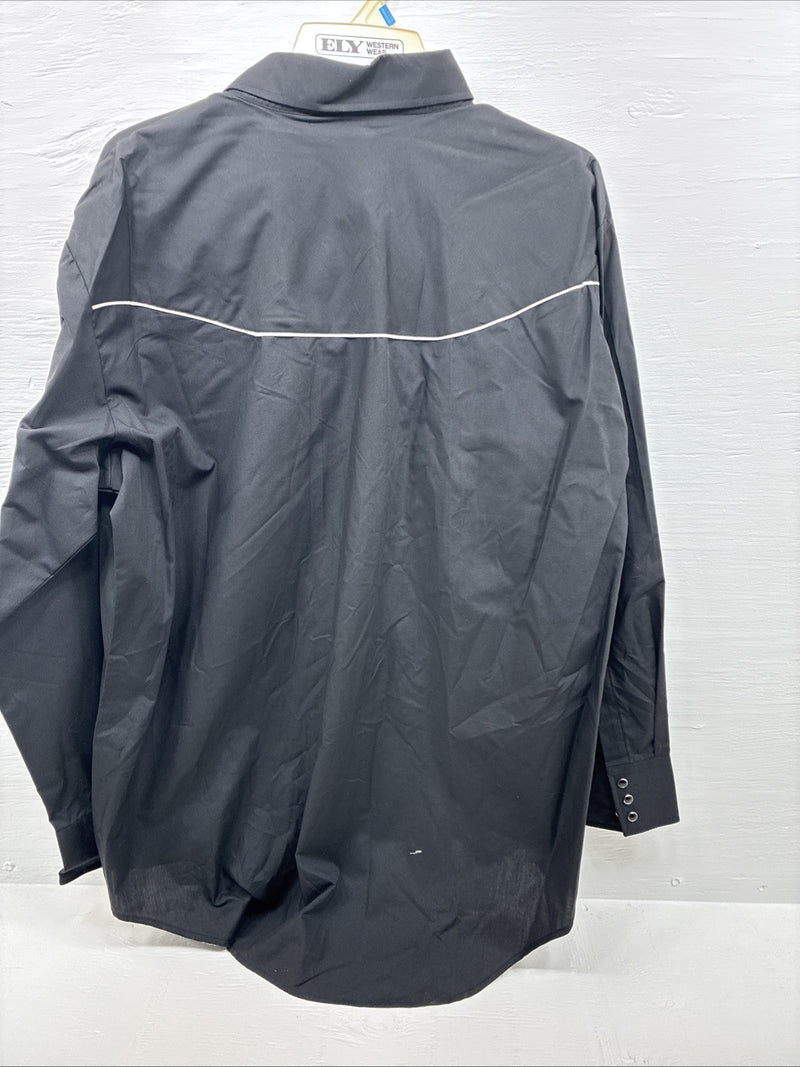 New Men’s ELY diamond Black Western Eagle Long Sleeve Pearls Snap 2XL F-67 