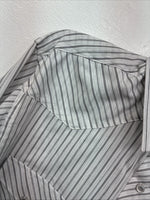 New Women’s White Horse Gray Stripe Long Sleeve Pearl Snap Medoum LL-105