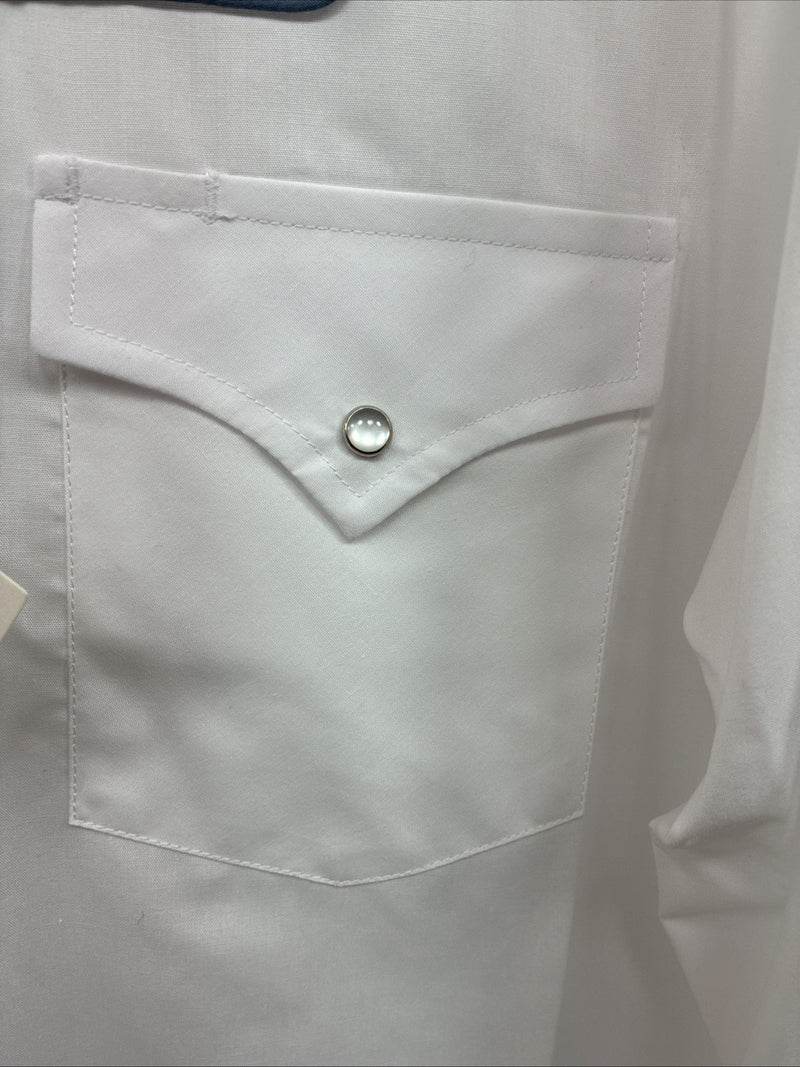 New Men’s ELY Cattleman White Blue Embroidered Long Sleeve Pearl Snap XL H-88