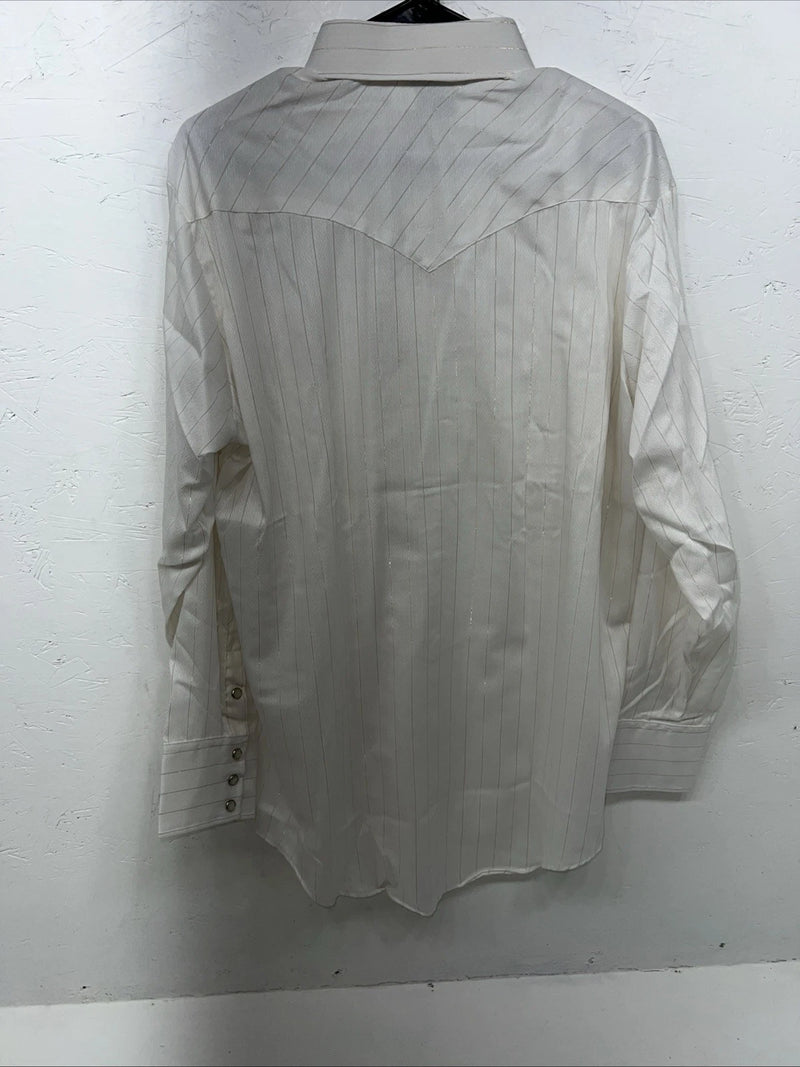 New Men’s HbarC Ranchwear White Gold Long Sleeve Pearl Snap Shirt 17x34 XL P-80