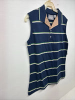 New Women’s Court Blue Stripe Short Sleeve Polo Shirt Medium KK-65