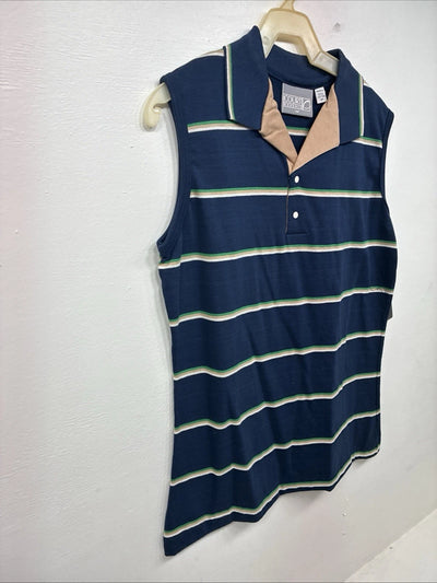 New Women’s Court Blue Stripe Short Sleeve Polo Shirt Medium KK-65