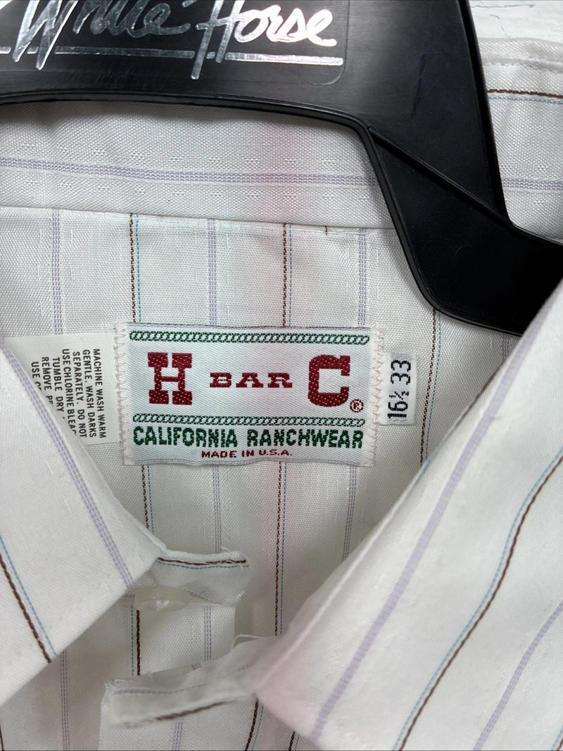 New Men’s H Bar C White Stripe Long Sleeve Pearl Snap 16.5 Large Q-72