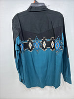 New Women’s Cumberland Black Blue Long Sleeve Button Up Medium TT-25