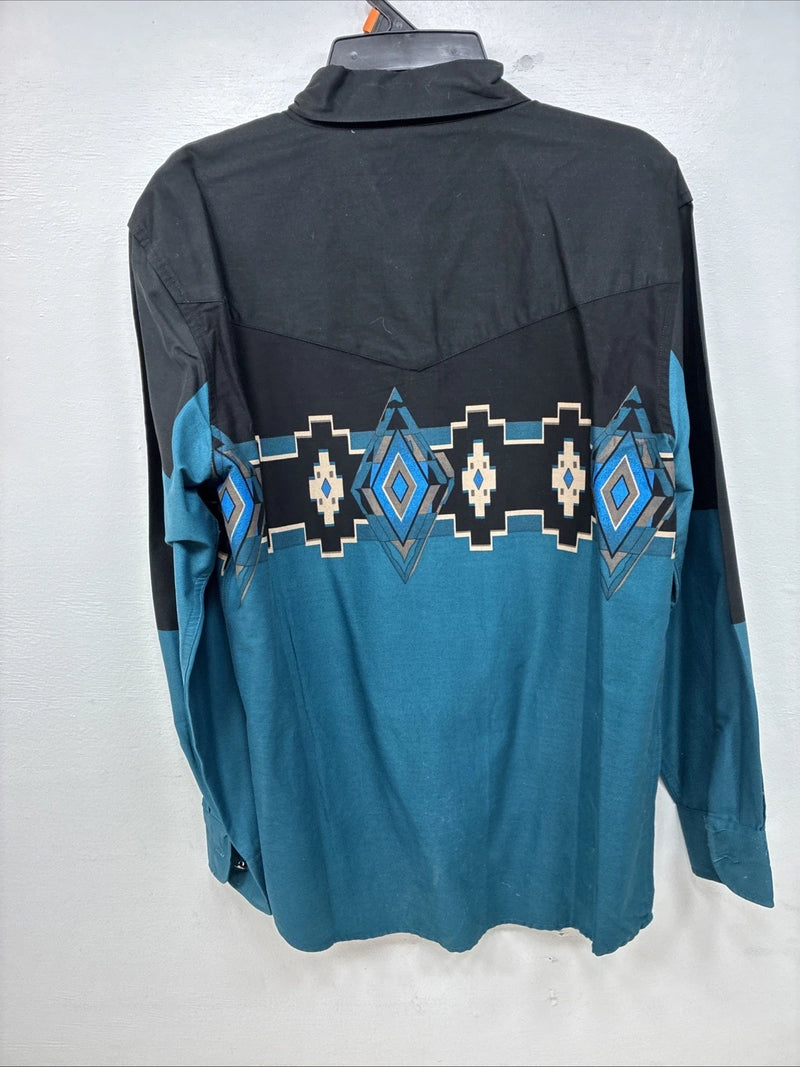 New Women’s Cumberland Black Blue Long Sleeve Button Up Medium TT-25