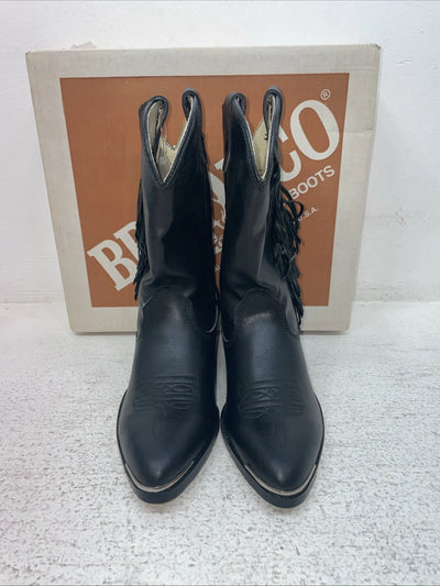 New Kids Black With Fringe Bronco Cowboy Boots. C 1870 1.5 1 1/2 D. 23-110