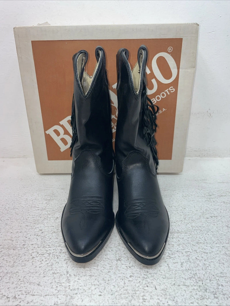 New Kids Black With Fringe Bronco Cowboy Boots. C 1870 1.5 1 1/2 D. 23-110