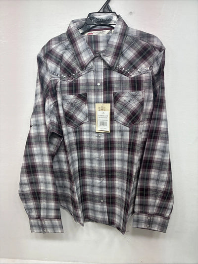 New Women’s Cumberland Purple Plaid Long Sleeve Pearl Snap Size 1X GG-10