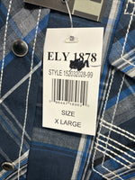 New Men’s ELY 1878 Blue Plaid Short Sleeve Pearl Snap XL R-48