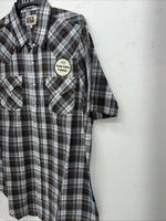 New Men’s Brown Plaid ELY Cattleman Short Sleeve Pearl Snap Shirt. XL Tall S-29