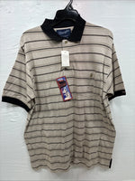 New Men’s Wrangler Tan Black Stripe Short Sleeve Polo Shirt Large V-6