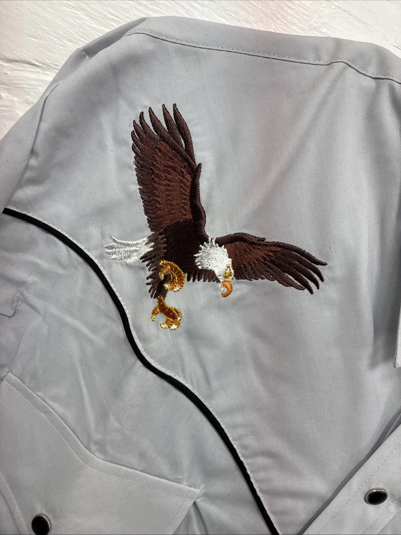 New Men’s ELY Diamond Gray Eagle Design Long Sleeve Pearl Snap Large CC-64