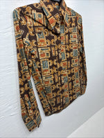 New Men’s Panhandle Slim Brown Gold Design Long Sleeve Pearl Snap XS J-68