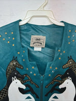 New Women’s 1849 Authentic Ranchwear Blue Horse Western Show Vest Small G-603