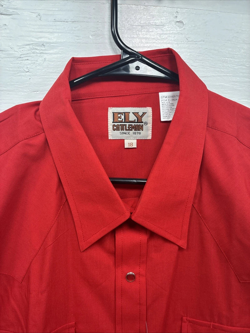 New Men’s ELY Cattleman Western Red Short Sleeve Pearl Snap 18 2XL X-7