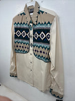 New Women’s Roughrider Tan Designed Long Sleeve Button Up Medium YY-92