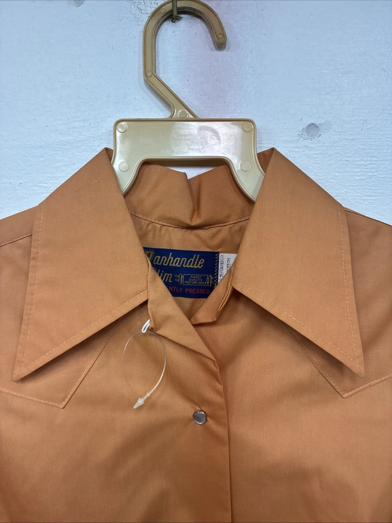 New Women’s Panhandle Slim Orange Long Sleeve Pearl Snap Size 14 MM-18