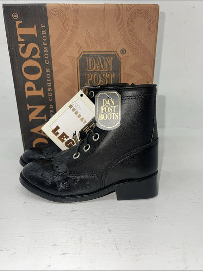 New Infants Black Ostrich Print Lace Up Dan Post Cowboy Boots. 6.5 6 1/2 D. 24-5