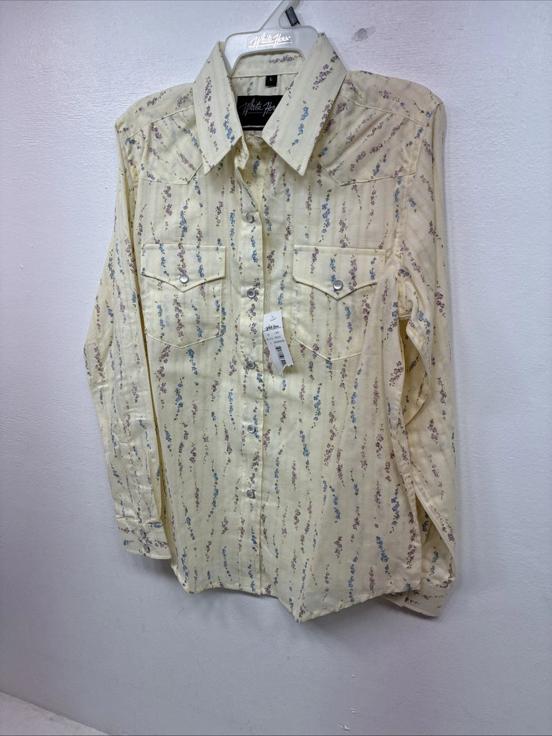 New Kids White Horse Floral Long Sleeve Pearl Snap Large MM-7