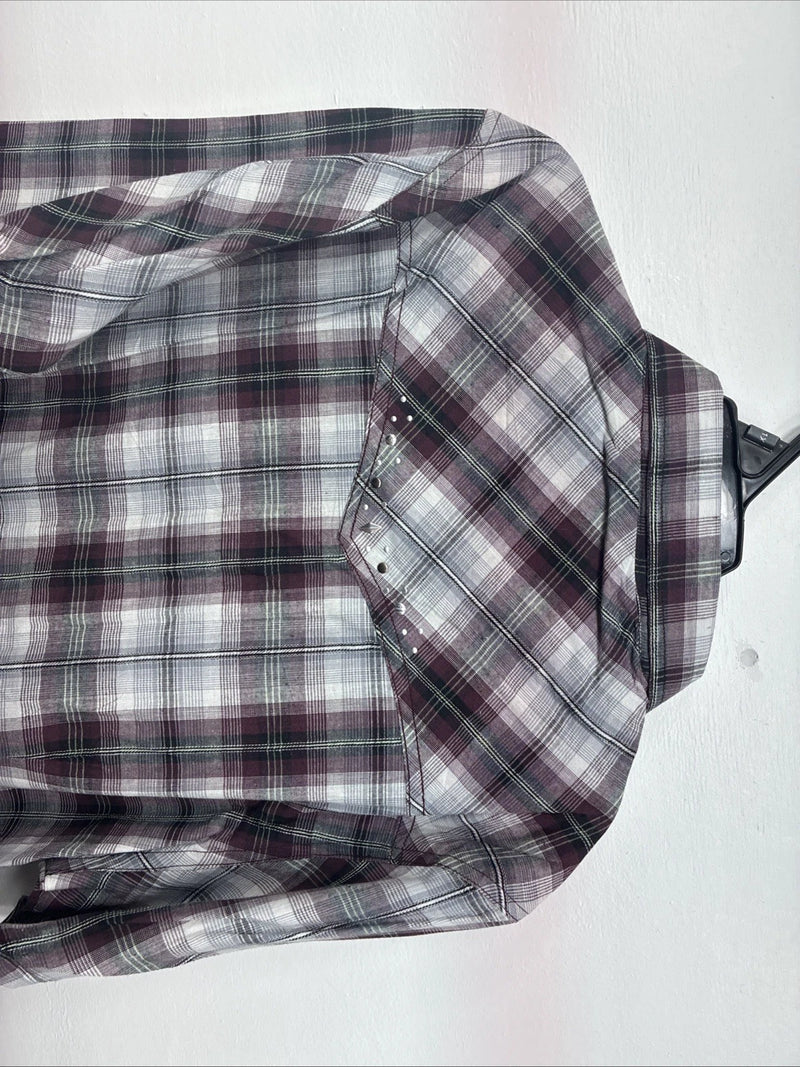 New Women’s Cumberland Purple Plaid Long Sleeve Pearl Snap Size 1X GG-10