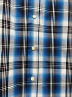 New Men’s ELY Cattleman Blue Western Flannel Short Sleeve Pearl Snap 4XL E-73