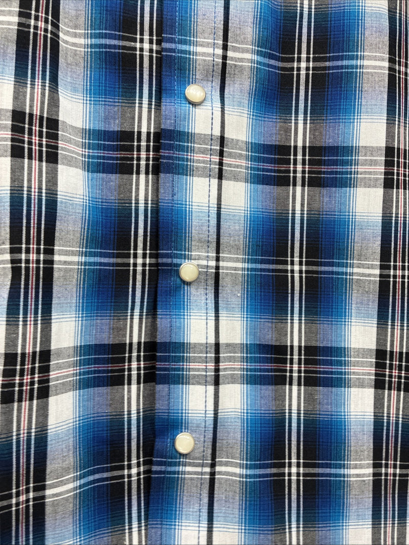 New Men’s ELY Cattleman Blue Western Flannel Short Sleeve Pearl Snap 4XL E-73