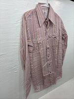 New Men’s Tem Tex Pink Multicolor Stripe Long Sleeve Pearl Snap 15.5 Medium M-98