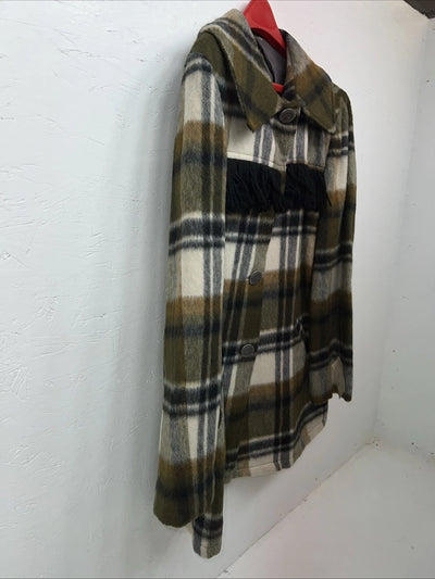 New Women’s Green Tregos Westwear Fringe Plaid Jacket 12 RR-28