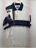 New Men’s Cumberland White Purple Design Short Sleeve Polo Short Large V-90