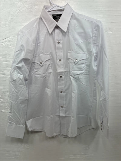New Kids Champion Western White Long Sleeve Pearl Snap 16 Large V-29