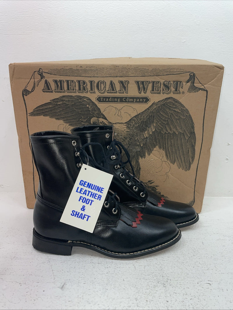 New Men’s Black Lace Up American West Cowboy Boots. 5991 9.5 9 1/2 D. 5-22