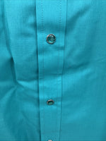 New Men’s ELY Cattleman Teal Short Sleeve Pearl Snap 16 Large AA-109