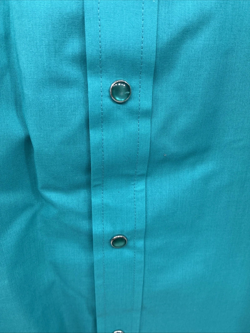 New Men’s ELY Cattleman Teal Short Sleeve Pearl Snap 16 Large AA-109