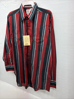 New Men’s ELY Cattleman Red Black Stripe Long Sleeve Pearl Snap 16.5 Large Q-33