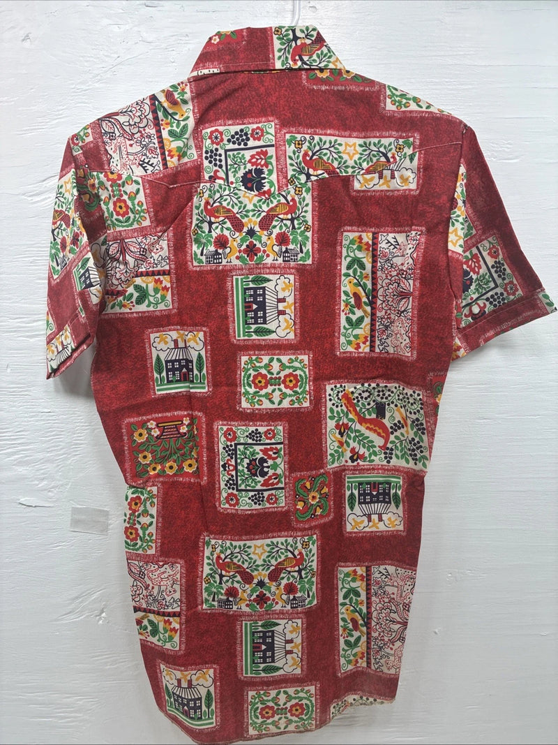 New Men’s Panhandle Slim Red Designed Short Sleeve Pearl Snap 15 Medium T-85