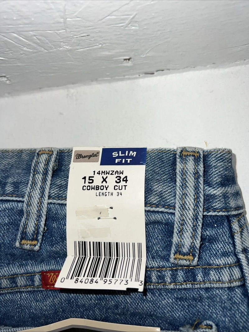 New Men’s Cowboy Cut Slim Fit Wrangler Denim Jeans. 15x34 G-8