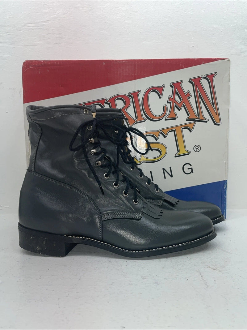 New Men’s Gray Lace Up American West Cowboy Boots. 6999 12 E W. 9-57